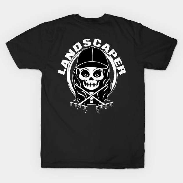 Landscaper Skull and Rake White Logo by Nuletto